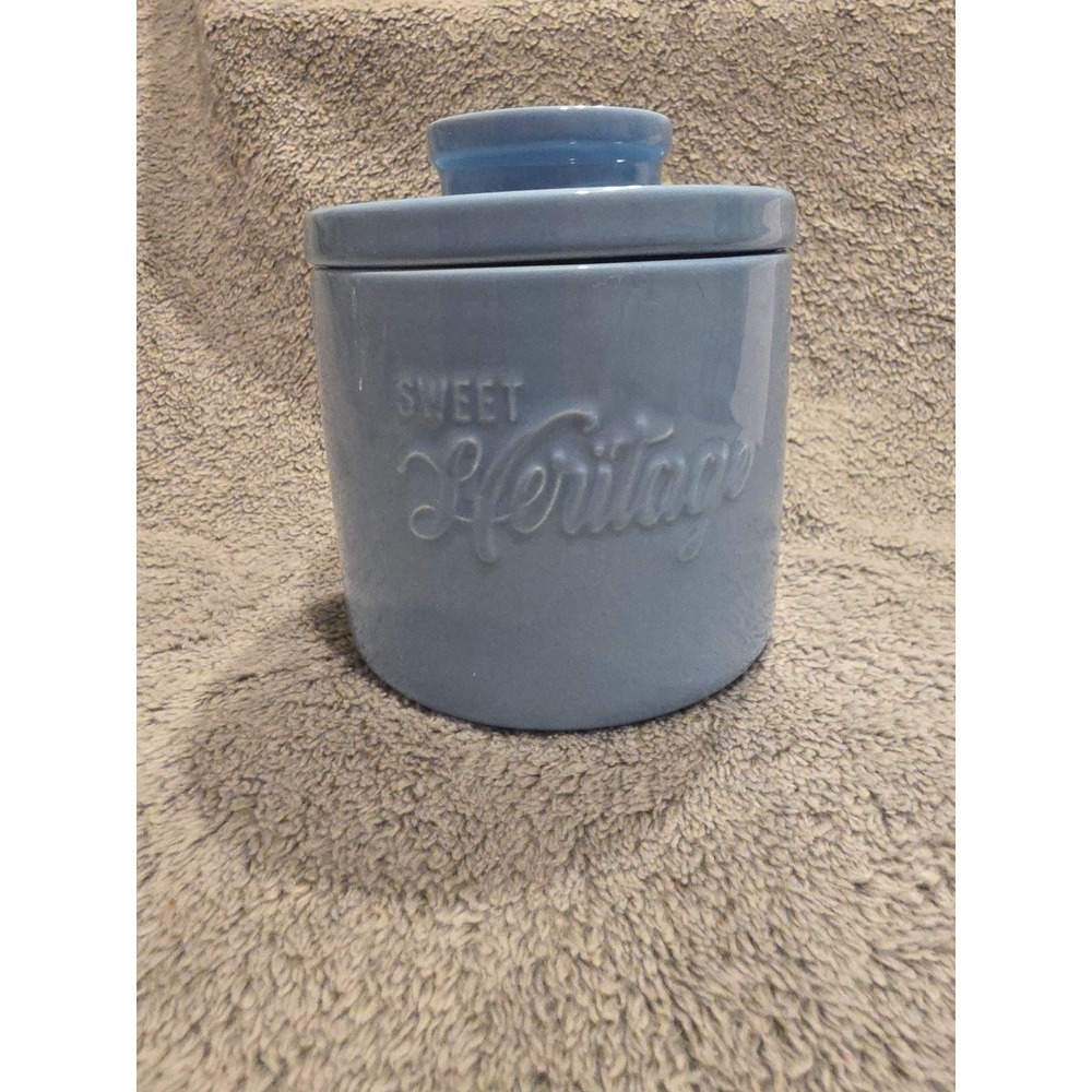 Sweet Heritage Ceramic Butter Keeper Bell Light Blue Countertop Cottagecore